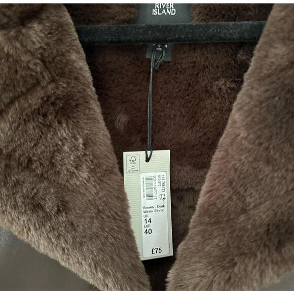 River Island Faux Leather Shearling Cropped Brown Jacket 40 US 8 - Picture 4 of 4